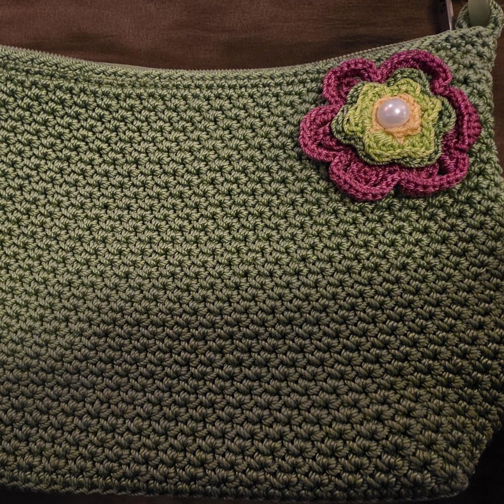 THE SAK Original Women's crochet Purse Handbag Green Floral Like New! - Picture 7 of 8